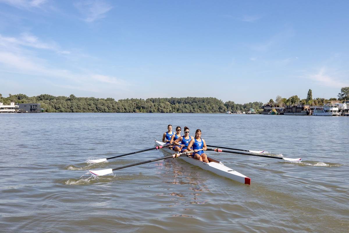 Team of rowers on the Sava River