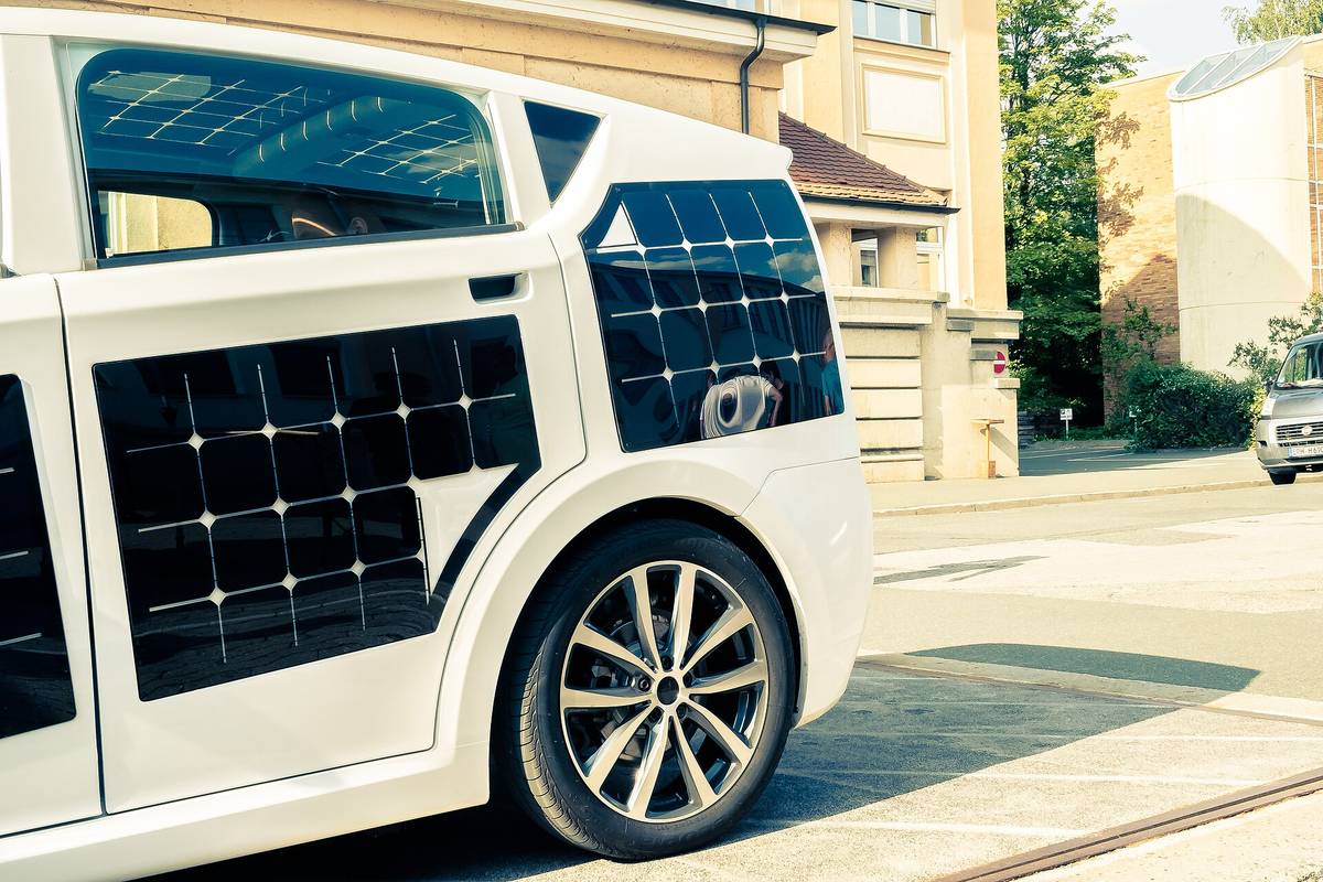 Sono Sion, a solar-panel-equipped electric car, on a test drive