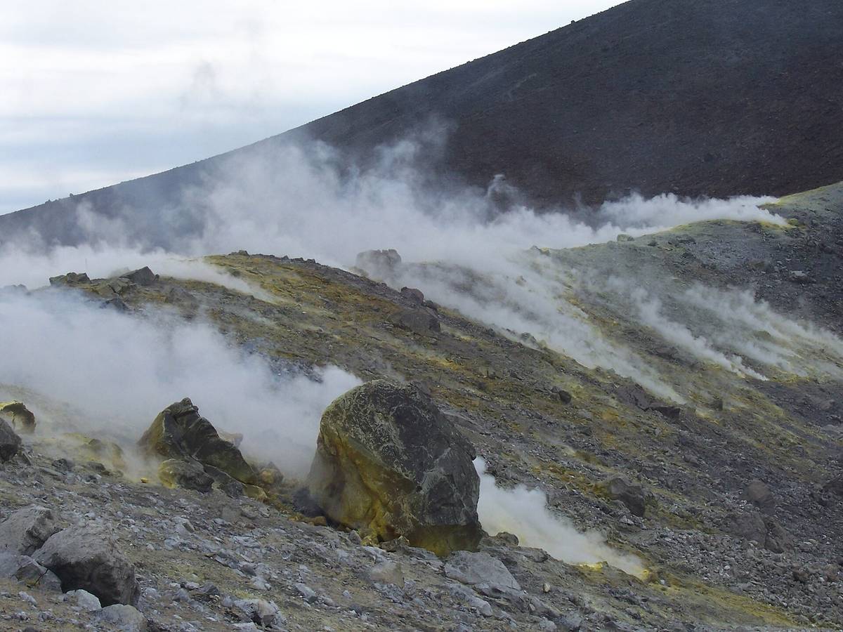 Degassing at the rim of the Vulcano crater, Aeolian Islands