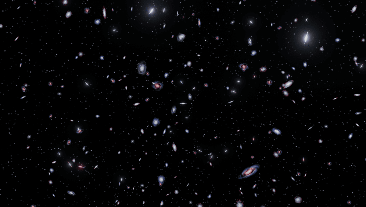 A captivating view of numerous galaxies scattered across the universe, showcasing the vastness of space.