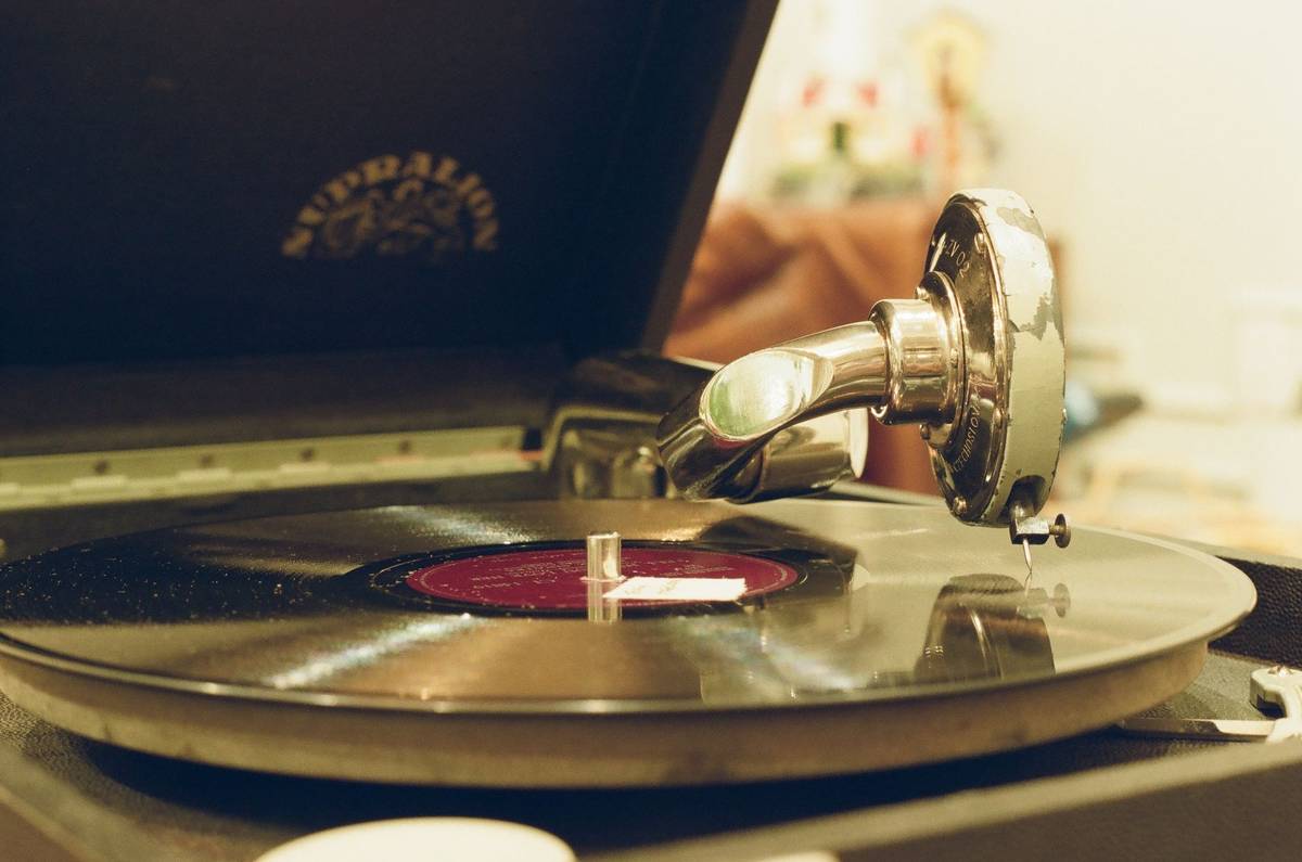 Vintage gramophone playing a record