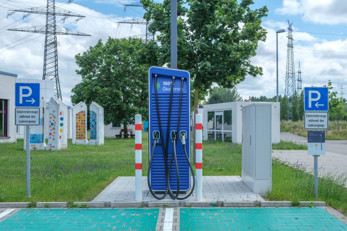 Public charging station for electric vehicles.